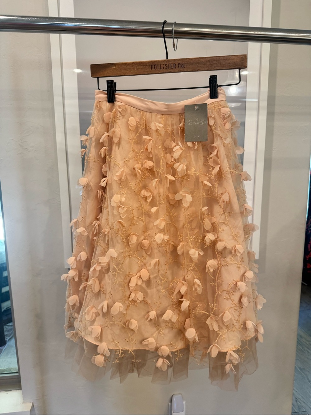 Eva Franco x Anthropologie Peach Floral Appliqué A-Line Skirt NWT